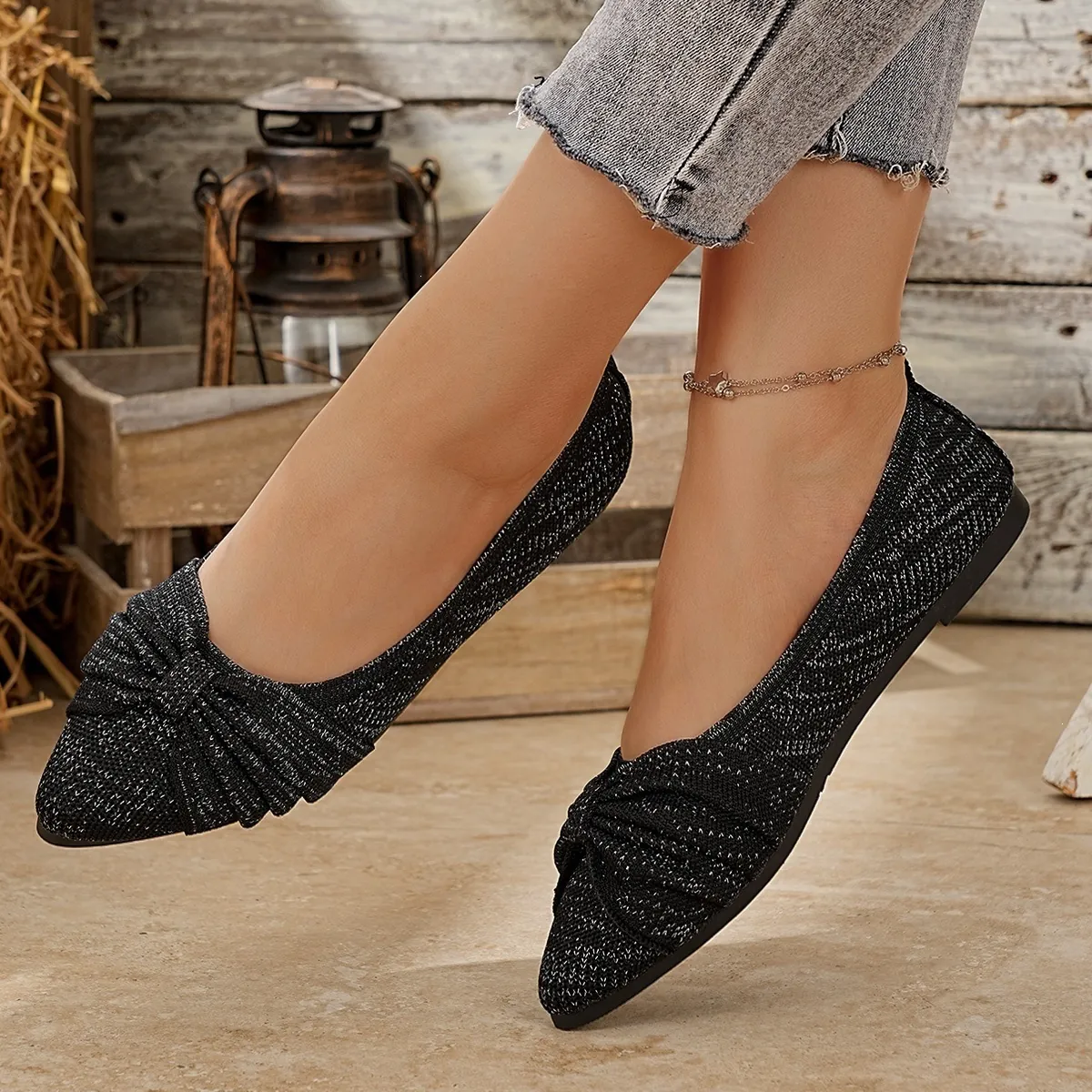 Damen Spitze Ballettschuhe Schleife Weiche Sohle Flache Schuhe Französischer Stil Elegante Damen Slipper