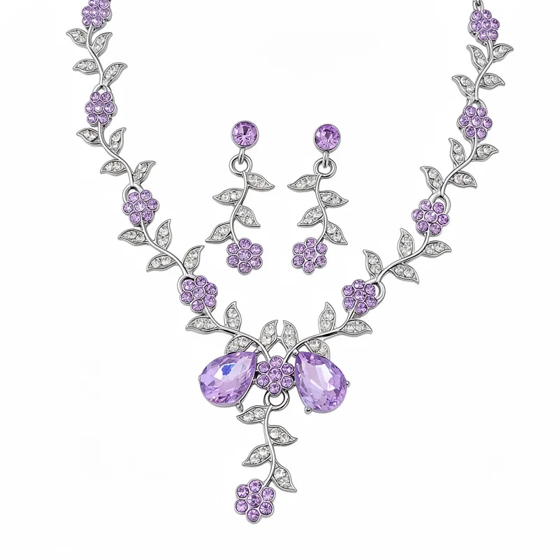 Set di Gioielli con Strass a Forma di Fiore e Foglia in Stile Palazzo Vintage Collana e Orecchini in Lega per Donna Gioielli da Festa di Lusso