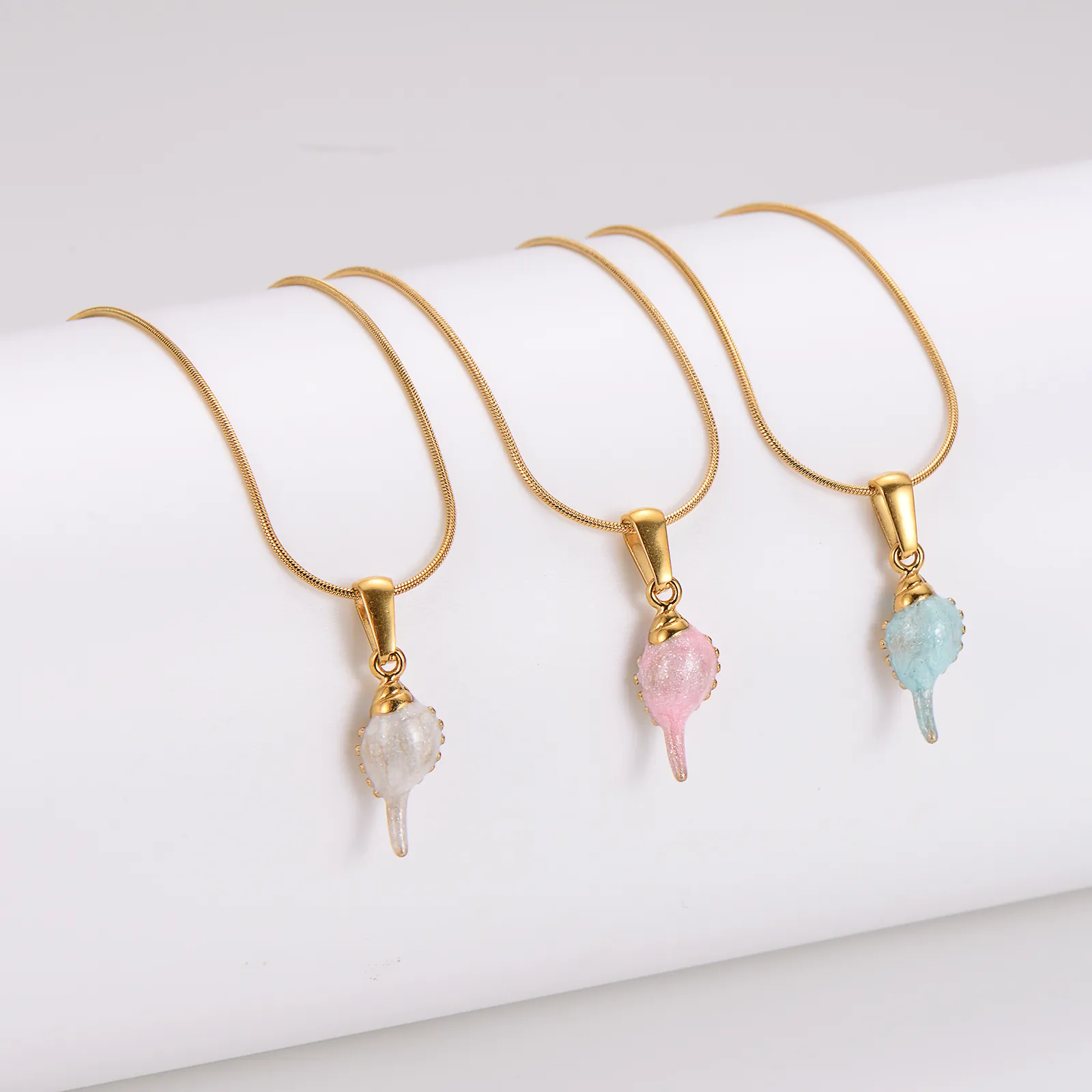 Edelstahl Ozean Stil Fechterschnecke Anhänger Halskette Für Damen Vergoldet Runde Schlangenkette Sommer Strand Urlaub Schmuck