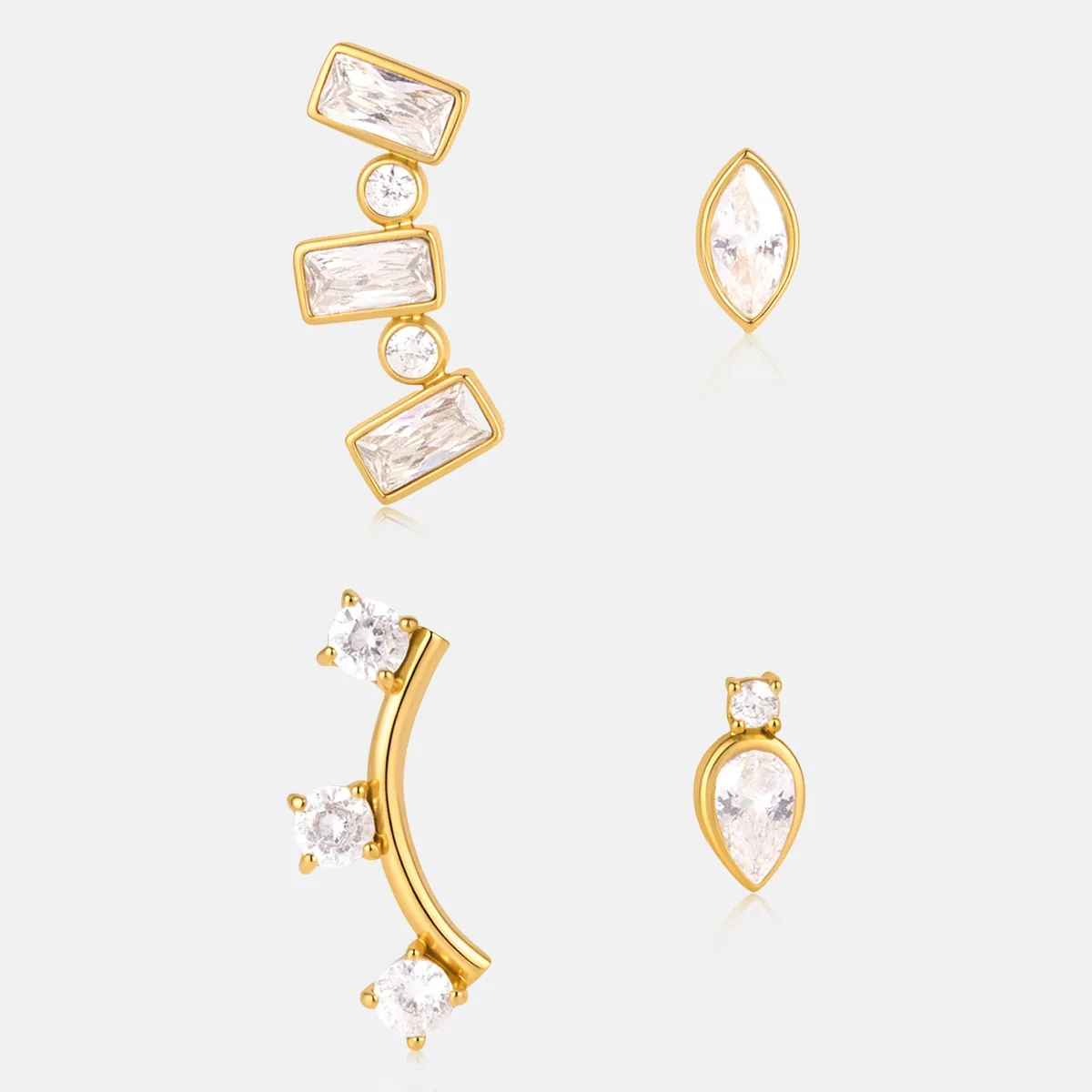 18K Vergoldeter Edelstahl Asymmetrische Geometrische Ohrstecker Für Damen Strass AB Stil Klassischer Mode Ohrschmuck