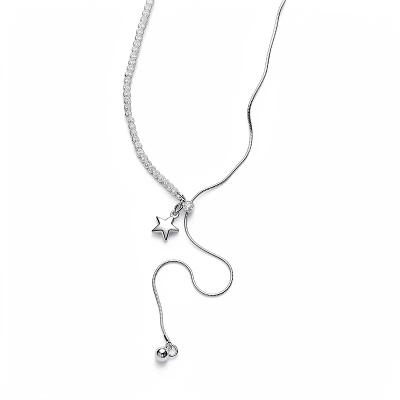 Asymmetrische Künstliche Perlenkette Stern Herz Runde Anhänger Lange Pulloverkette Gebürsteter Kupfer Schmuck Für Damen
