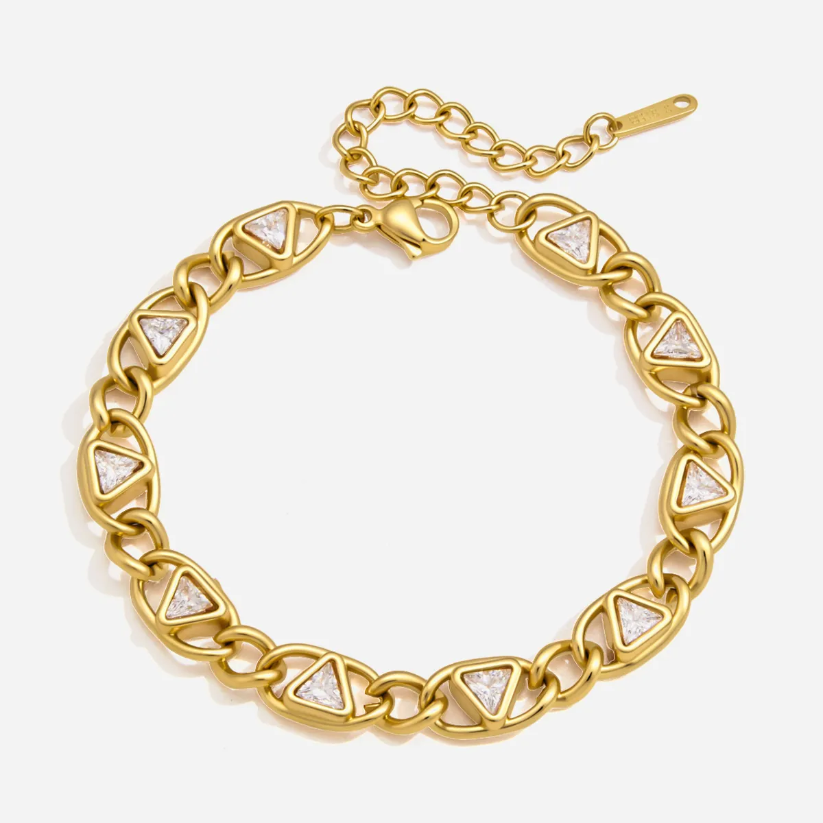 Damen Luxus Edelstahl Dreieck Zirkonia Gliederkette Armband Gold Überzogen Wasserdicht Hypoallergen Geometrisches Tennis Armband Schmuck