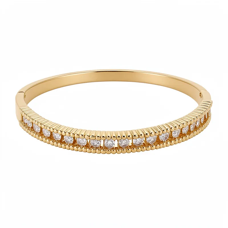 Luxus 18K Vergoldet Zirkonia Doppelschicht Rund Hohl Armreif Armband Für Damen Filigraner Modeschmuck Party Accessoire Geschenk