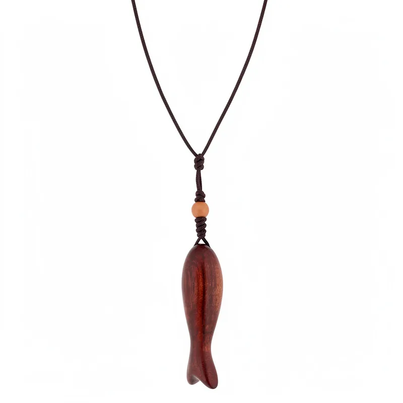 Collana Vintage Fatta a Mano con Pendente a Pesce in Legno Uomo Donna Catena da Maglione in Corda Intrecciata Gioielli
