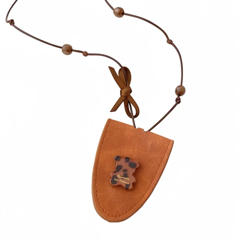 Vintage Leopardenmuster Leder Harz Tier Kätzchen Bär Herz Brillenhalter Halskette Lange Pulloverkette Für Damen Schmuck