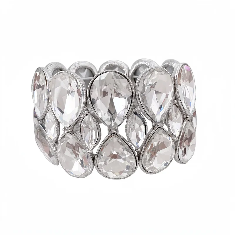 Westlicher Stil Doppelschicht Wassertropfen Strass Elastisches Armband Luxus Tränenform Kristall Armreif Für Damen Party Hochzeit Schmuck