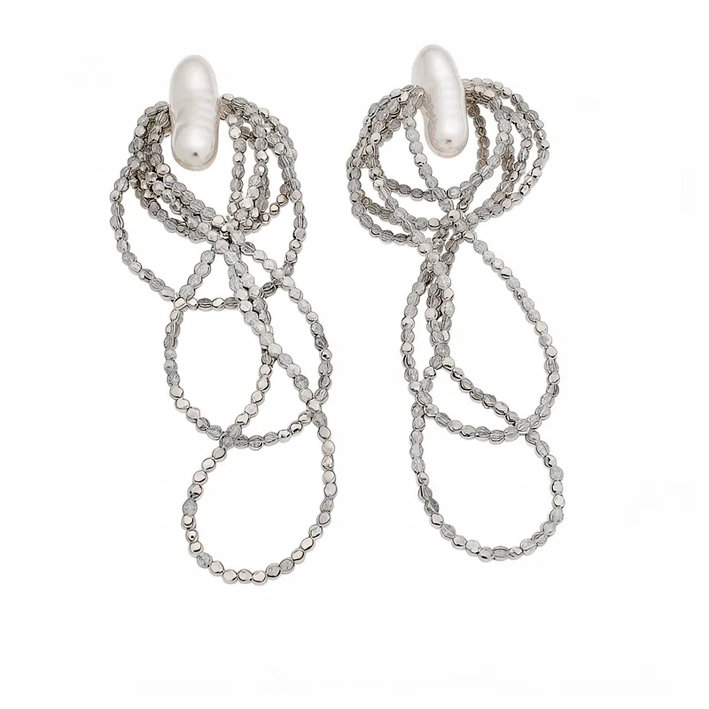 Silber Ohrringpfosten Mehrlagige Quaste Künstliche Perlen Ohrstecker Für Damen Europäischer Amerikanischer Stil Luxus Geometrische Hängeohrringe Elegante Party Schmuck