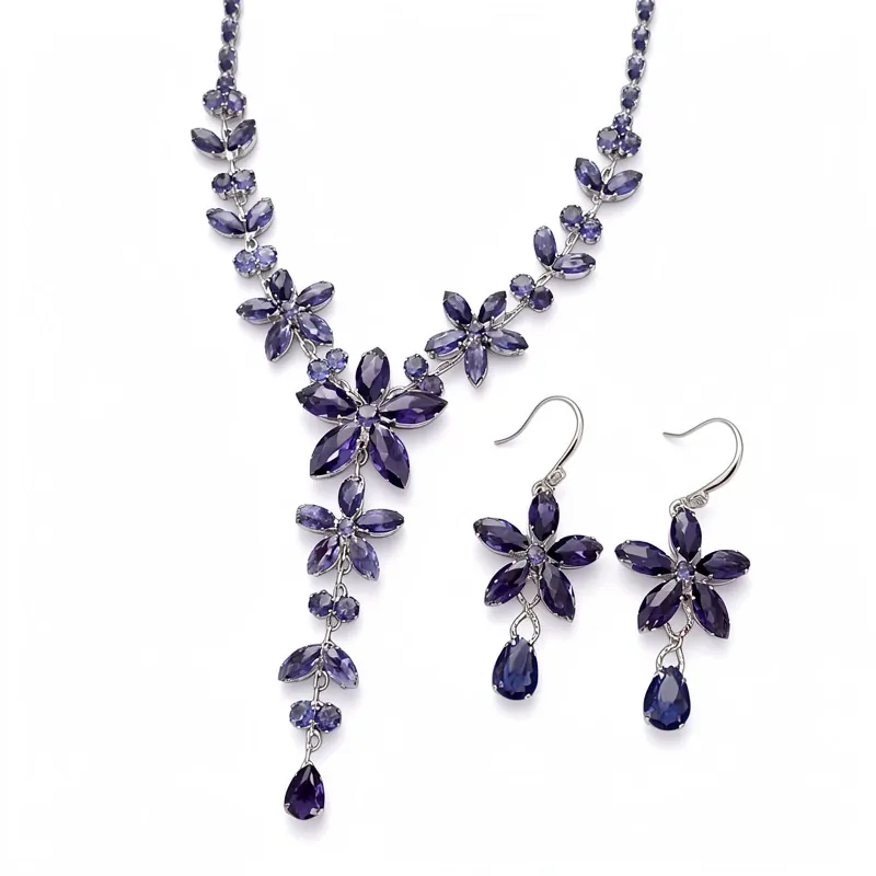 Paleisstijl Bloem Waterdruppel Zirconia Ketting En Oorbellen Koper Luxe Mode Sieraden Accessoires Voor Dames Feest