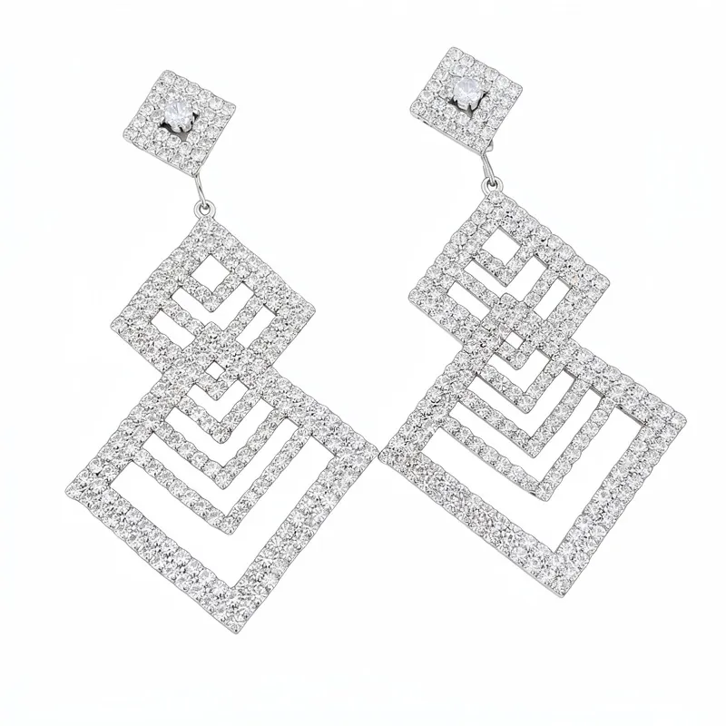 Luxus Raute Hohl Ohrhänger Kupfer Strass 925 Sterling Silber Stift Gold Silber Hofstil Eingelegte Ohrringe