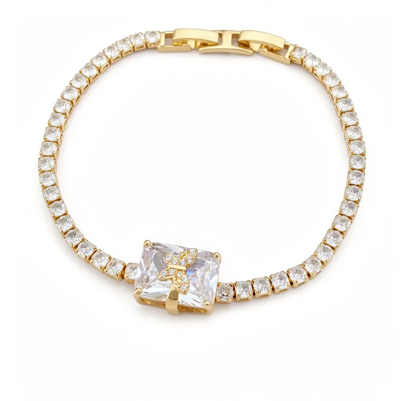 Bracciale a Farfalla in Zirconia per Donna Oro Argento Placcato Rame Zirconia Cubica Catena Tennis Geometrica Fibbia Quadrata Gioielli a Mano