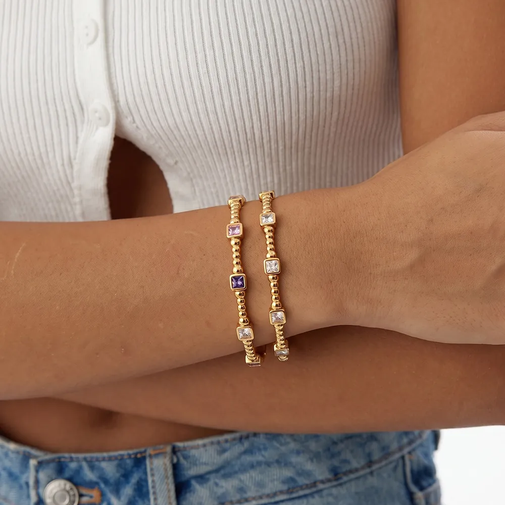 Exquisite Geometrische Quadratische Zirkonia Edelstahl Armband Für Damen Vergoldet INS Stil Mode Schmuck Hand Zubehör