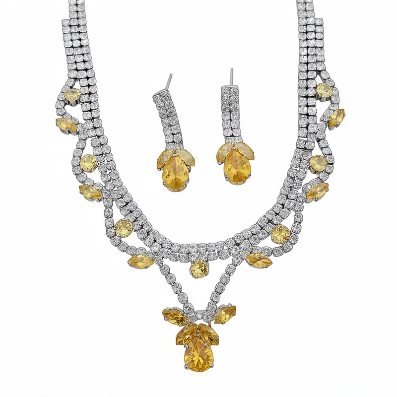 Luxus Wassertropfen Zirkonia Anhänger Halskette Und Ohrringe Set Für Damen Kupfer Versilbert Elegantes Bankett Party Schmuckset