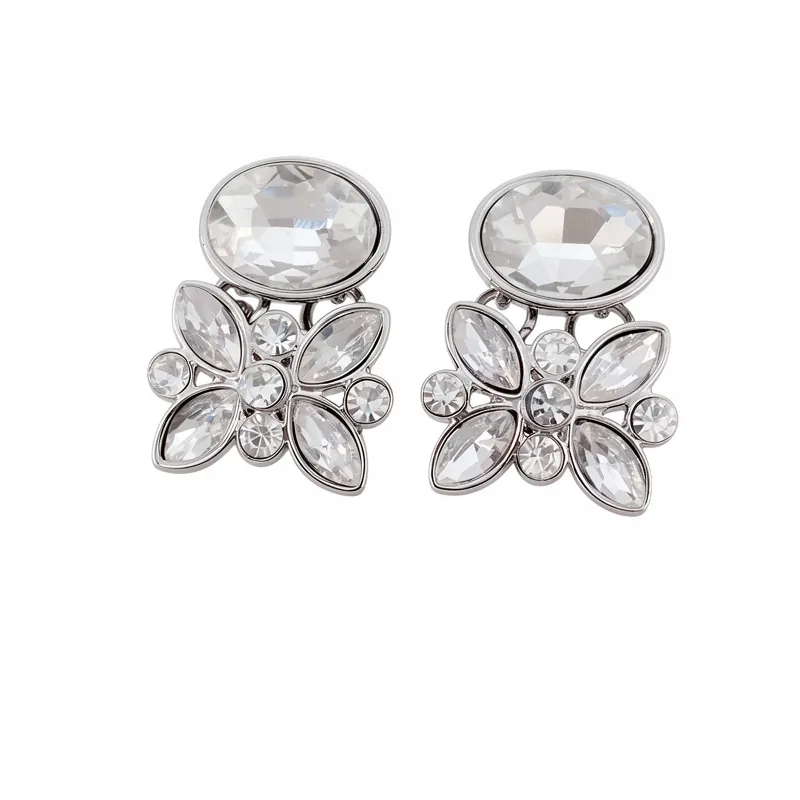 Luxus Legierung Strass Blumen Oval Schmuckset Mit 925 Sterling Silber Ohrstecker-Stift Für Damen Elegante Halskette Und Ohrringe