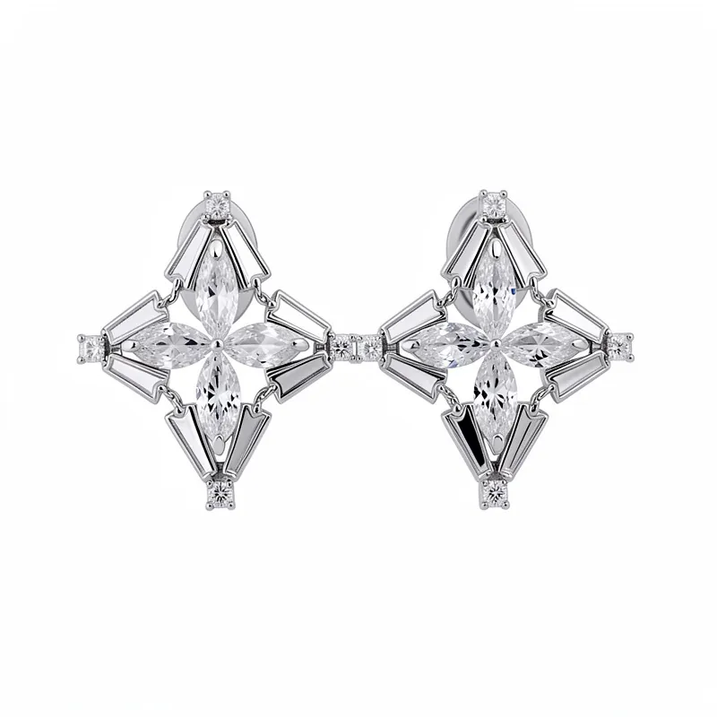 Orecchini a Clip a Forma di Fiore di Trifoglio in Zirconia Placcati in Oro 18K per Donna Orecchini Eleganti Senza Buco