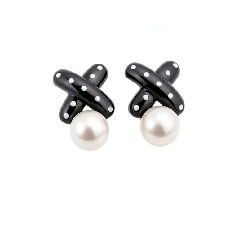 Koreanischer Stil X Form Emaille Perlen Ohrstecker Mit Silber Ohrringpfosten Elegant Minimalistisch Damen Schmuck