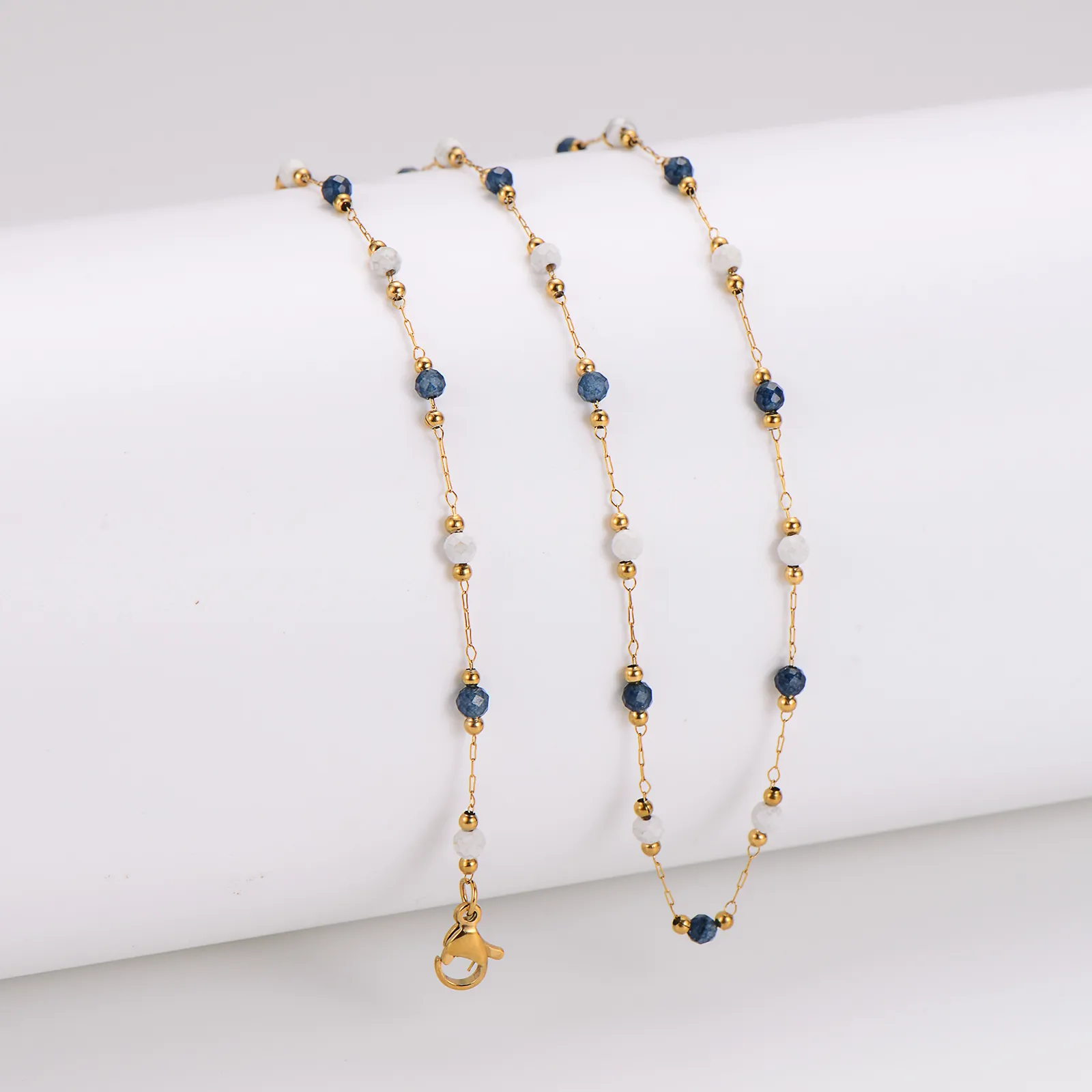 Exquisites Edelstahl Schmuckset Für Damen Vergoldet Blau Weiß Gemischte Perlen Halskette Armband Set Für Tägliche Party Geschenk Schmuck