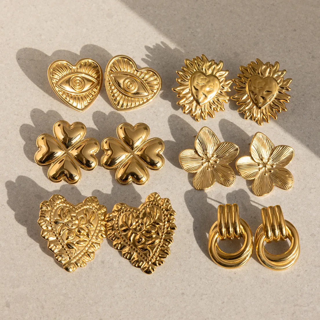 Edelstahl Gold Ohrstecker Für Damen Böses Auge Herz Sonnenblume Strass Ohrringe Retro Übertriebener Schmuck Geschenk