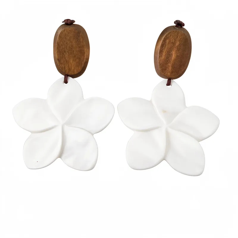 Holz Muschel Blume Ohrstecker Mit Silber Ohrringpfosten Elegante Tropische Strand Urlaub Stil Handgefertigte Blumenschmuck Für Damen