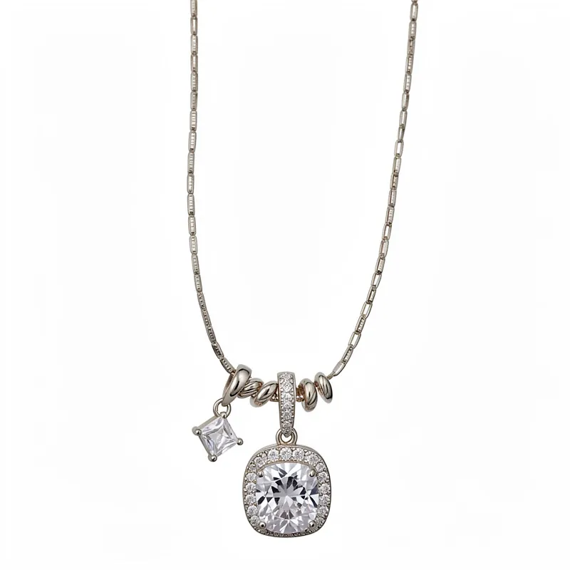 Geometrische Quadratische Zirkonia Anhänger Halskette Für Damen Leichter Luxus Kupfer Schlüsselbeinkette Modeschmuck Zubehör