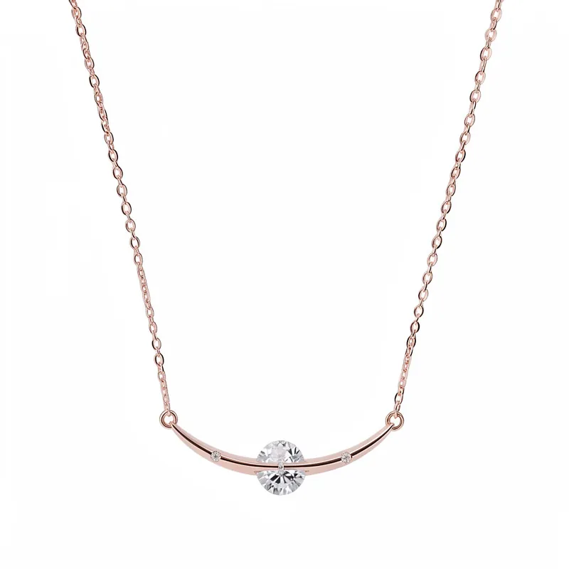 Einfache Luxus Zirkonia Rund Gebogene Anhänger Halskette Nischendesign Kupfer Schlüsselbeinkette Temperament Damen Schmuck