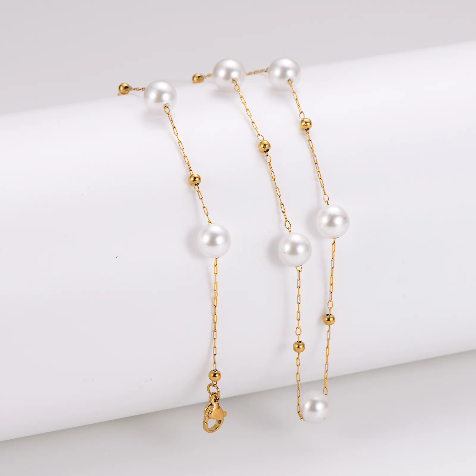 Minimalistisch Edelstahl Künstliche Perle Perlenkette Armband Leichter Luxus Kalter Stil Schmuck Für Damen