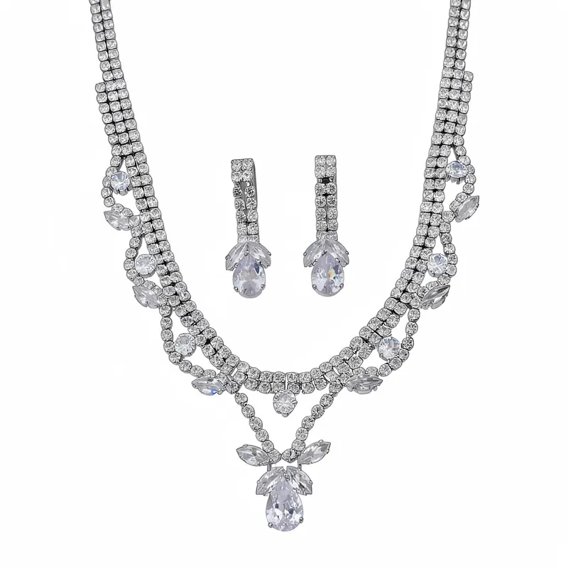 Kupfer Zirkonia Wassertropfen Anhänger Halskette Und Ohrringe Accessoire Für Damen Party Bankett Hochzeit Elegante Schmuck Kollektion