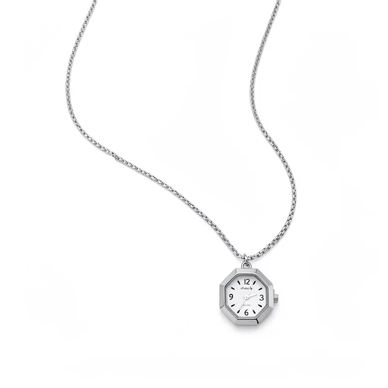 Collier Montre à Gousset Géométrique en Cuivre Argenté Vintage Pendentif Cœur Étoile Polygone Chaîne Longue pour Femme