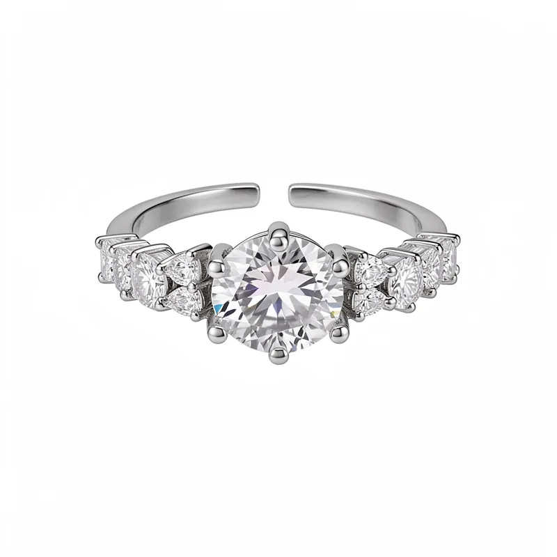 Minimalistischer Zirkonia Rund Öffnungsring Für Damen Versilbertes Kupfer Verstellbarer Fingerring Nischen Mode Schmuck