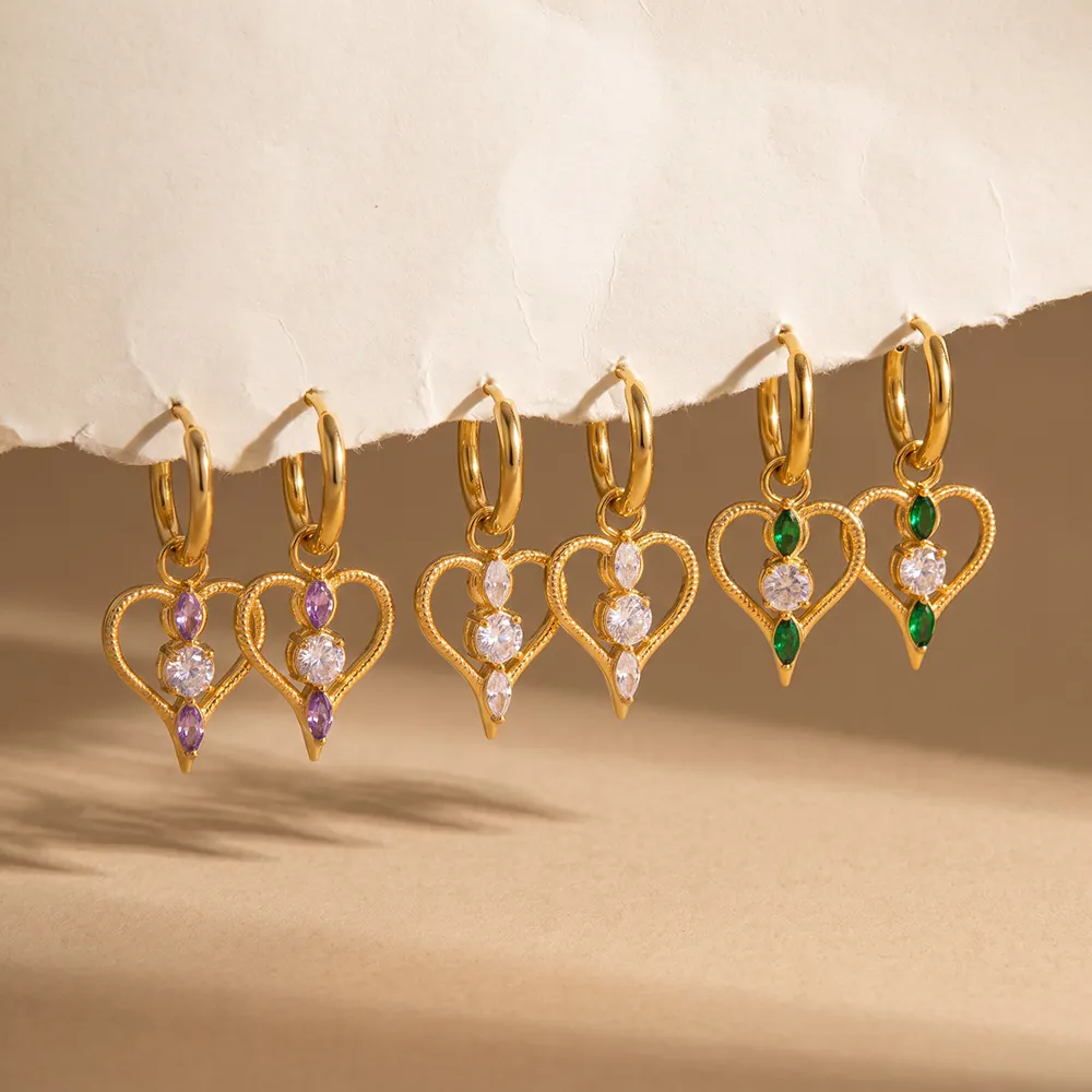 Luxus Edelstahl Herz Runde Creolen Für Damen Gold Überzogen Strass Geometrische Hängende Ohrringe Schmuck Zubehör Geschenk