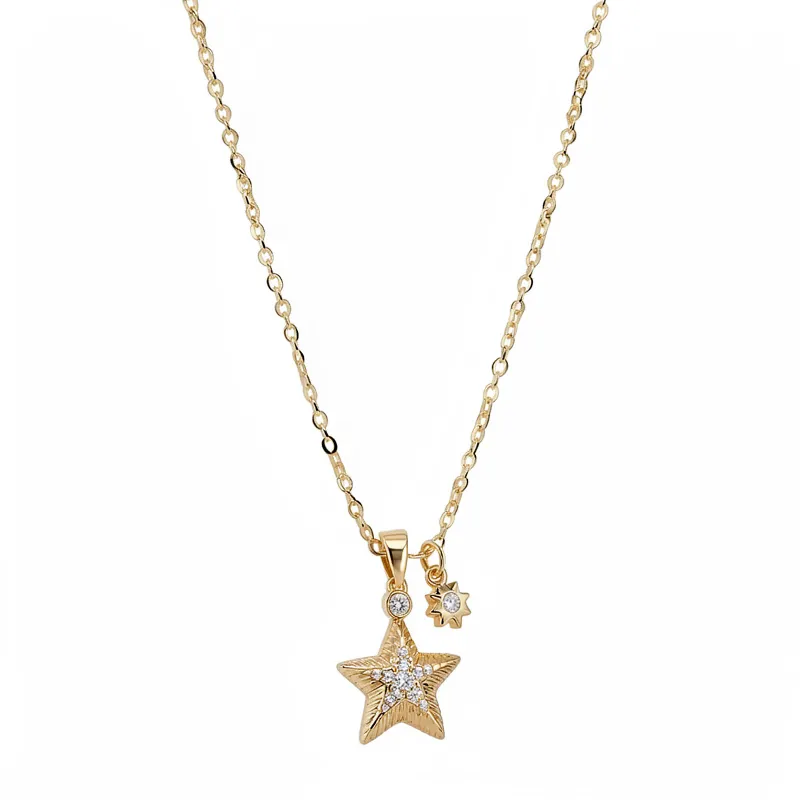 18K Vergoldete Zirkonia Stern Anhänger Halskette Zierliche Minimalistische Stern Schlüsselbeinkette Damen Schmuck Accessoire
