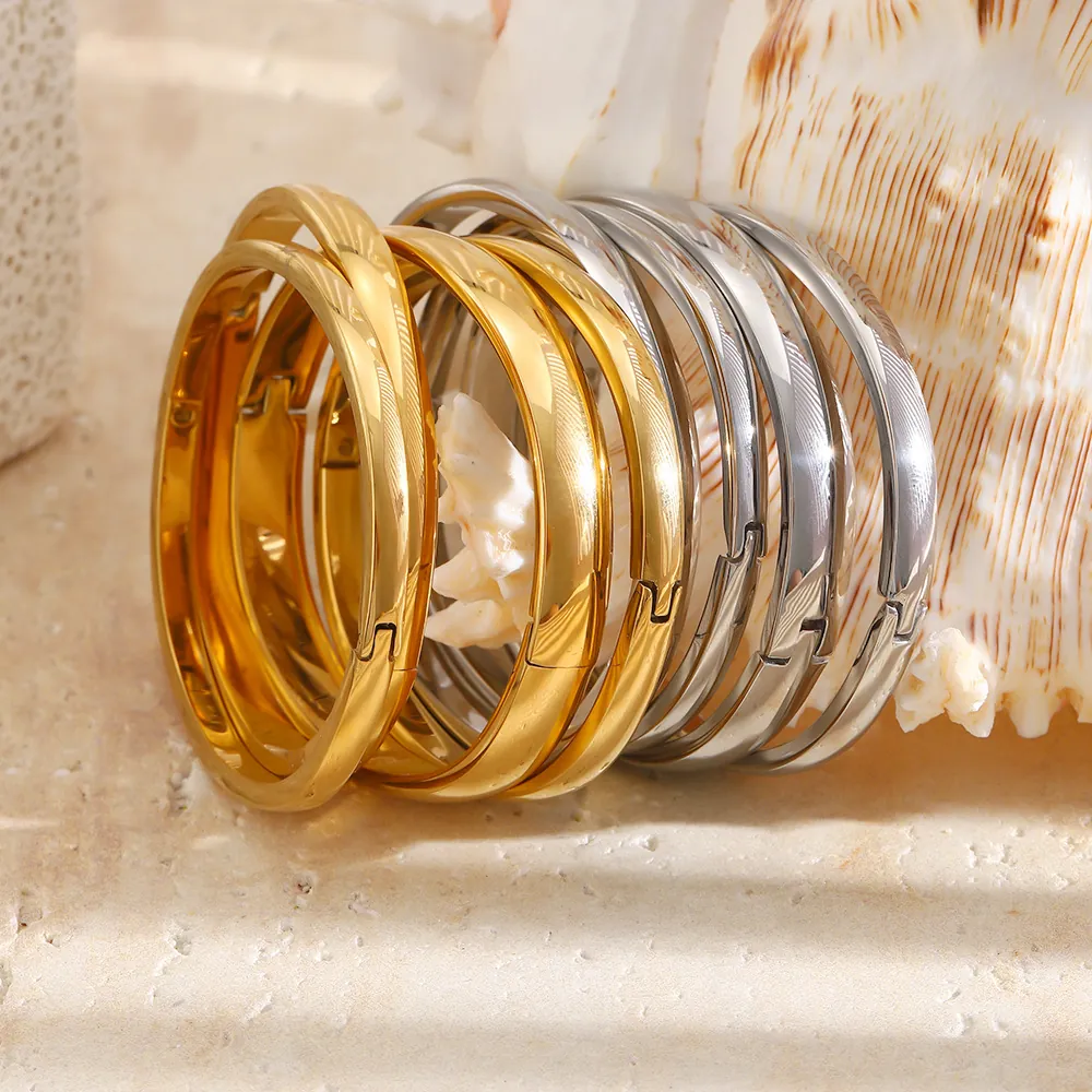 Minimalistischer Edelstahl Armreif Für Damen Herren 18K Vergoldet Geometrische Glatte Oberfläche Polierter Armreif Täglicher Schmuck Geschenk