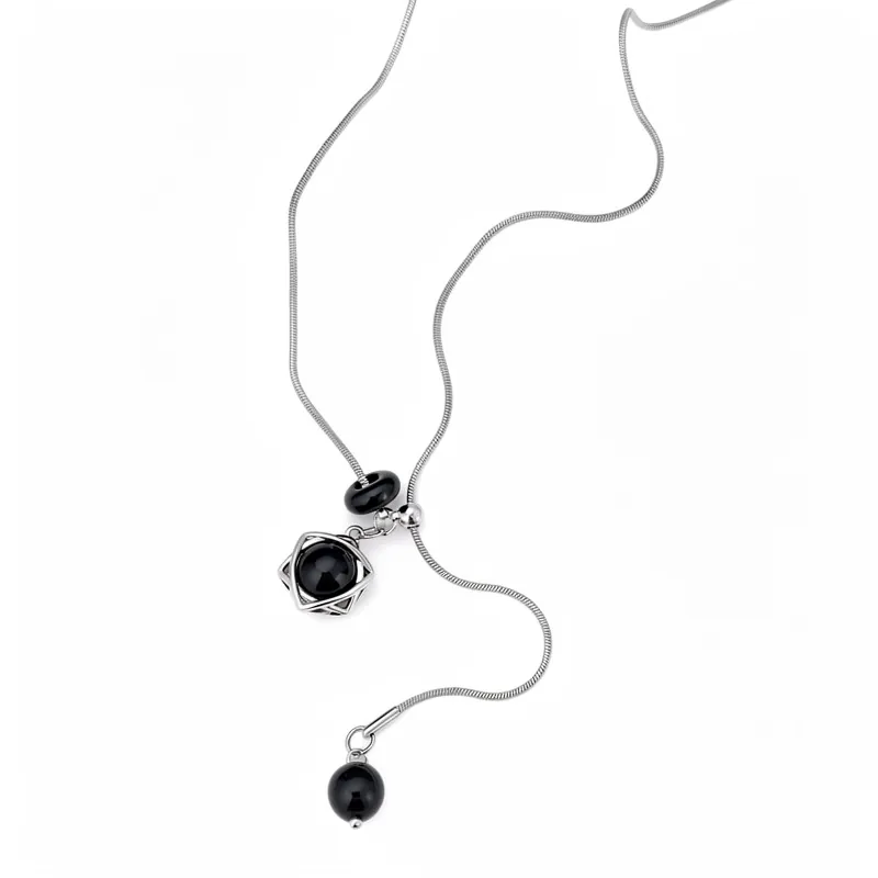 Edelstahl Hexagramm Anhänger Halskette Für Damen Herren Minimalistische Geometrische Naturstein Perlen Lariat Pulloverkette Schmuck