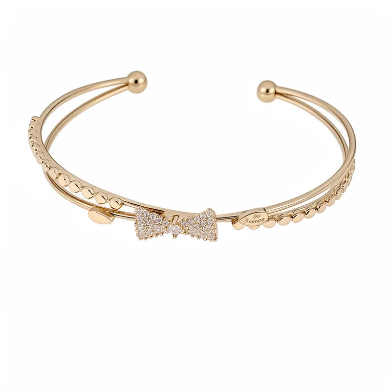 Zirkonia Zweischichtiger Bogen Offener Armreif Armband Für Damen Gold Silber Vergoldetes Kupfer Leichter Luxus Mode Handschmuck