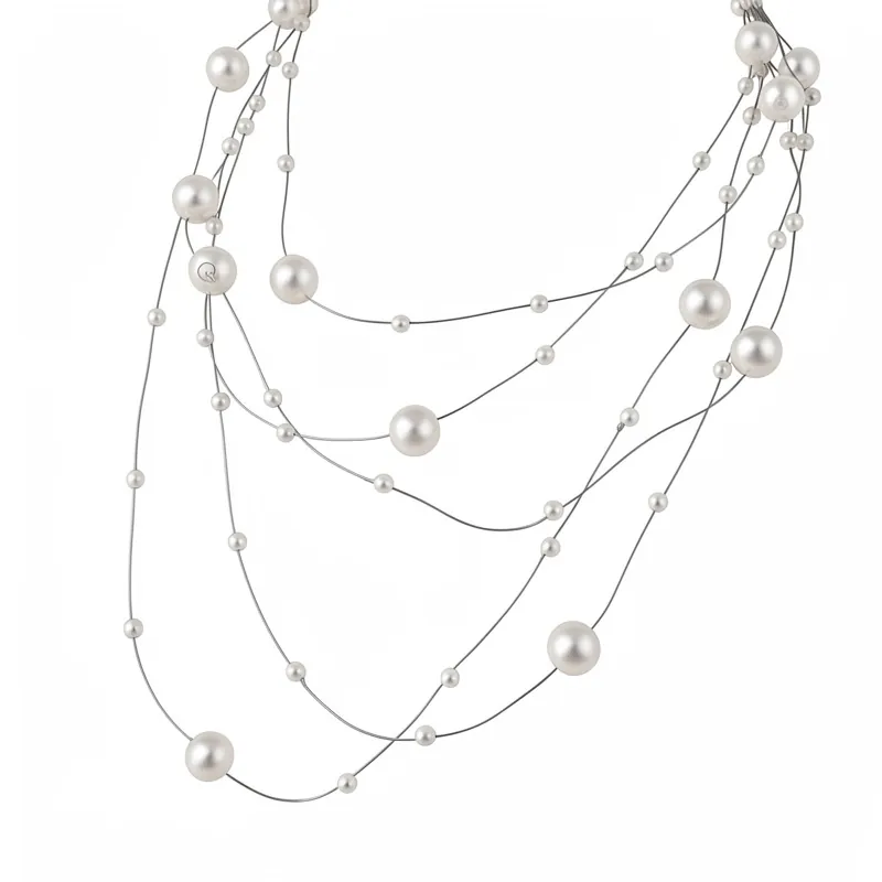 Collier de Perles Artificielles Multicouches pour Femmes Luxe Léger Minimaliste Chaîne de Clavicule en Acier Bijoux de Mode
