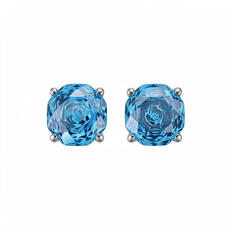 Elegant Gefacetteerde Zirconia Ketting Oorknopjes Verstelbare Ring Set Voor Vrouwen Zilverkleur Koper Rond Blauw Wit Sieraden