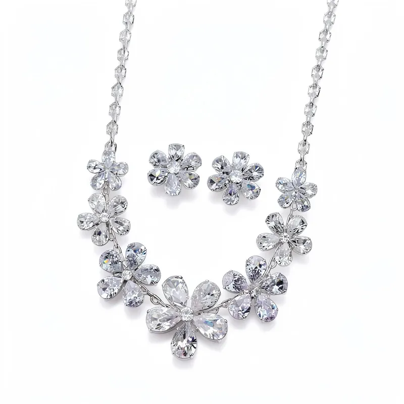 Zirkonia Blume Halskette Ohrringe Kupfer Vergoldet Elegant Braut Hochzeit Bankett Mode Schmuck Für Damen