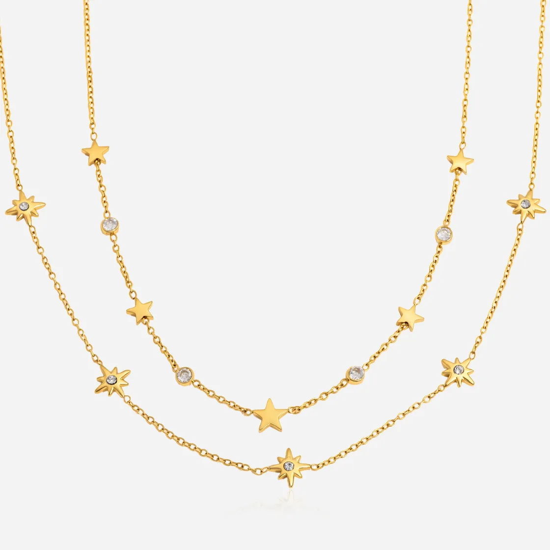Damen 18K Vergoldet Edelstahl Stern Anhänger Zirkonia Halskette Klassische Nordstern Schlüsselbein Kette Modeschmuck