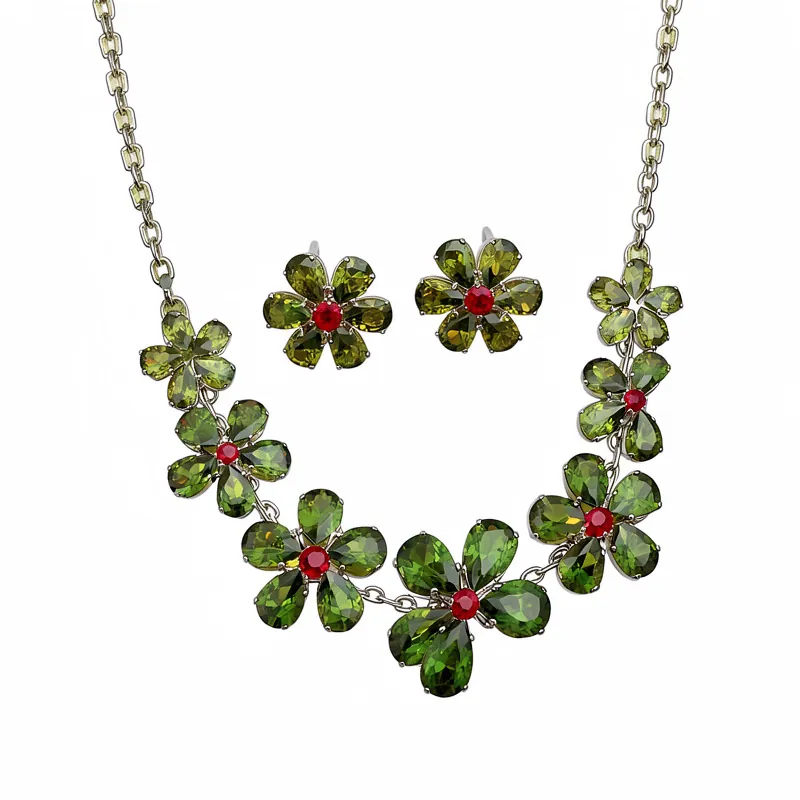 Vintage Zirkonia Blume Kupfer Halskette Und Ohrringe Mit Silber Ohrringpfosten Damen Retro Luxuriöser Schmuck