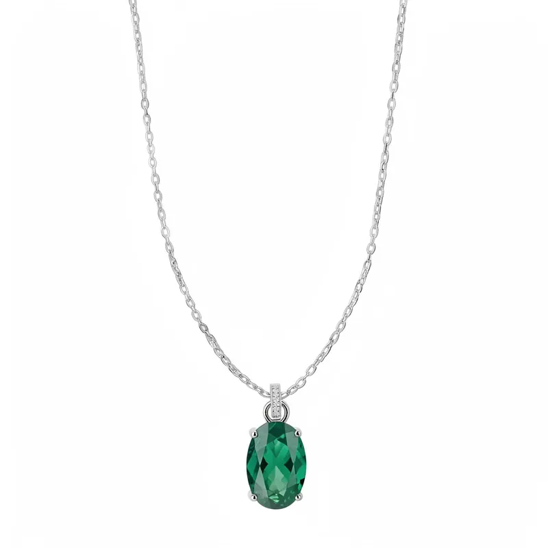 Luxe Zirconia Ovale Hanger Ketting En Ring Voor Vrouwen Verzilverd Koper Elegant Groen Blauw Zirconia Ingelegd Sieraden