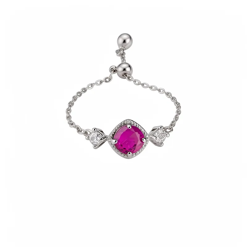 Modieuze Koperen Zirconia Ruit Verstelbare Ketting Ring Voor Vrouwen Geometrische Sieraden Eenvoudige Dagelijkse Veelzijdige Vinger Accessoire