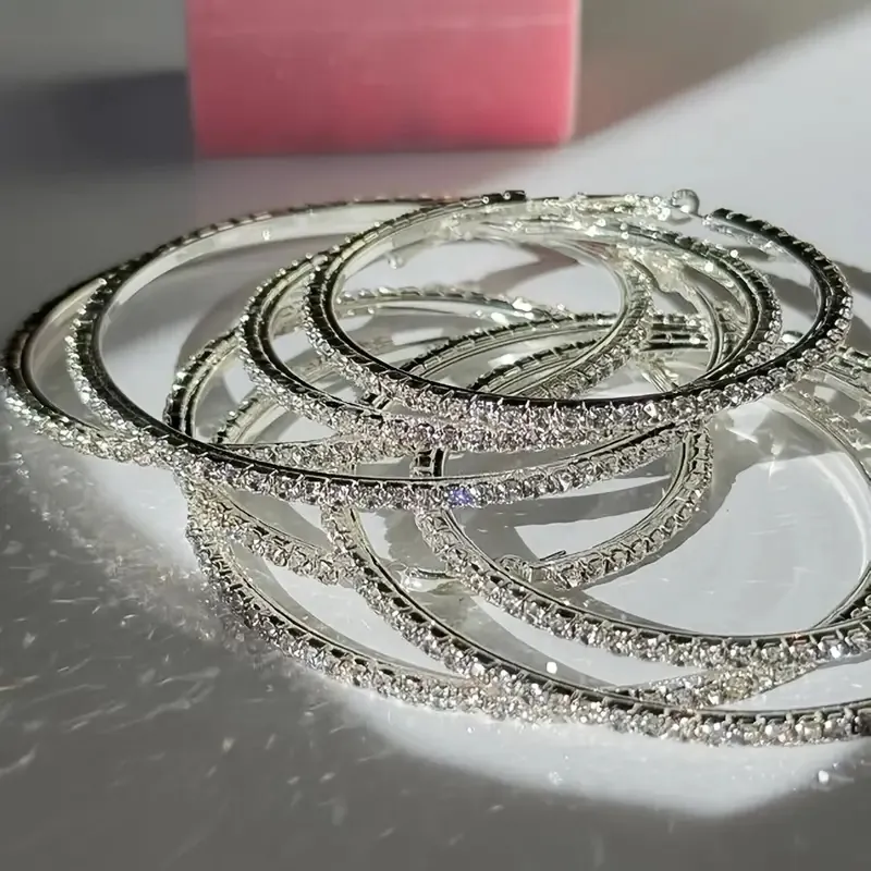 Boucles d'Oreilles Créoles en Strass Brillants de Luxe pour Femmes Mode Occidentale Boucles d'Oreilles Cercle en Alliage Créatif avec Tige en Acier Inoxydable