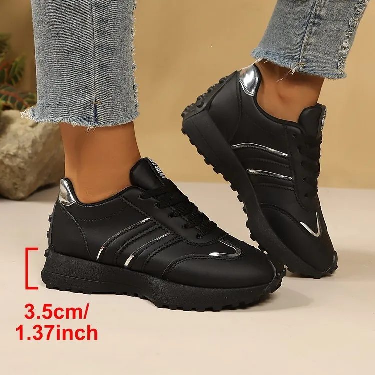 Damen Plateau Dad Sneaker Lackleder Farbblock Schnürschuhe Atmungsaktiv Laufschuhe Bequeme Sportschuhe Für Den Täglichen Gebrauch