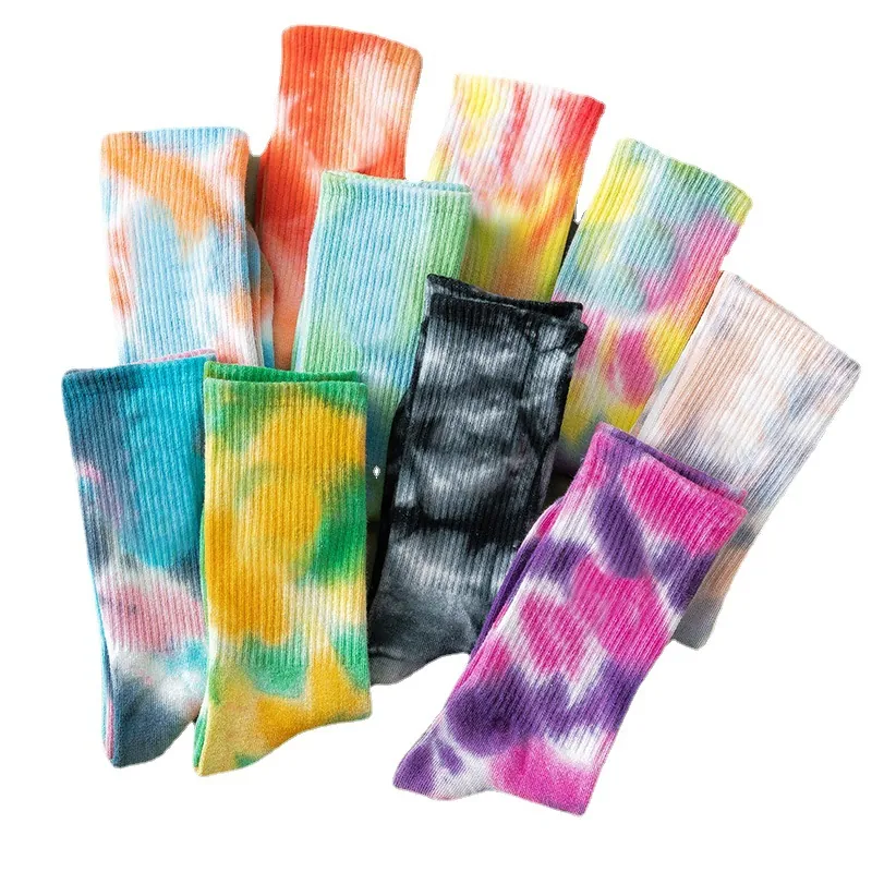 Streetwear Tie Dye Κάλτσες Crew για Άνδρες Γυναίκες Unisex Βαμβακερές Ριμπ Αθλητικές Κάλτσες Skateboard Hip Hop Tie-Dyed Κάλτσες Μεσαίου Ύψους