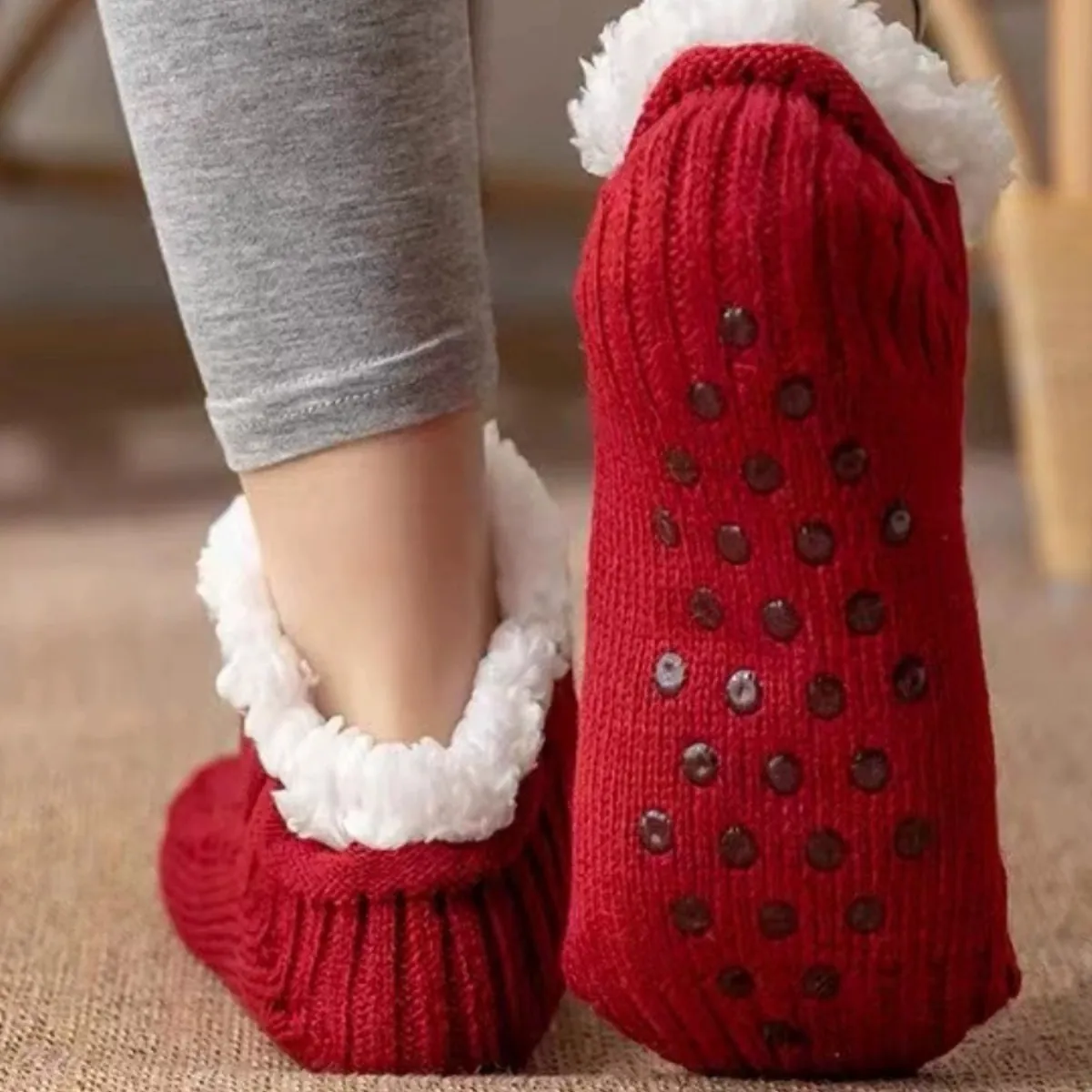 Calze Pantofola con Fodera in Sherpa Tricot a Trecce Calde Invernali Calzini da Pavimento Antiscivolo in Pile per Uomo Donna