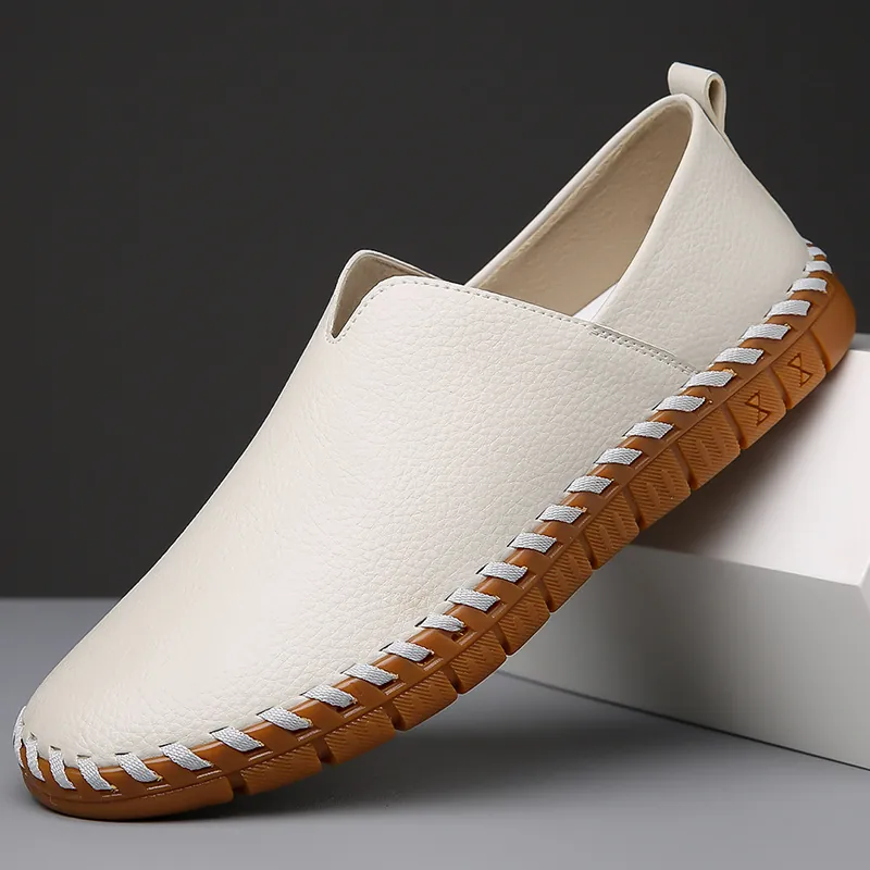 Mocassins en Cuir de Vachette Véritable pour Hommes Chaussures de Conduite Slip-on Semelle Souple Antidérapante Décontractée