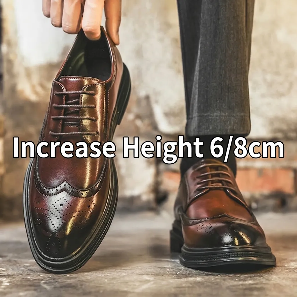 Zapatos de Cuero Formales de Negocios para Hombre con Aumento de Altura Zapatos Oxford Brogue Tallados Wingtip para Boda Oficina Fiesta Marrón Negro