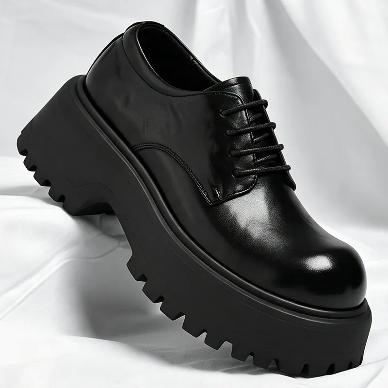 Herren Britischer Stil Business Formal Leder Schuhe Höhenzunahme Plateau Derby Schuhe Dicke Sohle Big Toe Mode Halbschuhe
