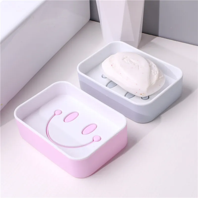 Cartoon Smile Face Double Layer Drainage Soap Box Plastic Soap Holder For Bathroom Kitchen Sink Soap Tray Desktop Storage Organizer