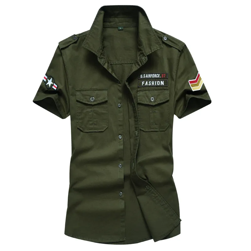 Heren Militaire Stijl Korte Mouw Katoenen Werkoverhemd Met Schouderbanden Button Down Cargo Top Voor Casual Dagelijks Gebruik