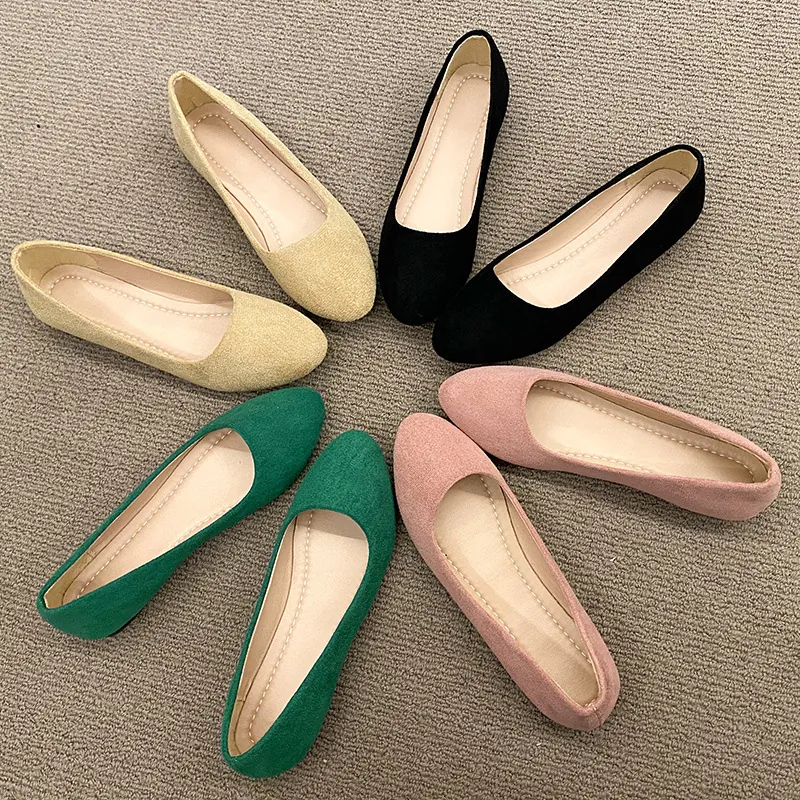 Damen Wildleder Spitze Flache Schuhe Elegante Candy Farbe Slipper Bequeme Lässige Große Größe Ballettflats Für Büro Alltag
